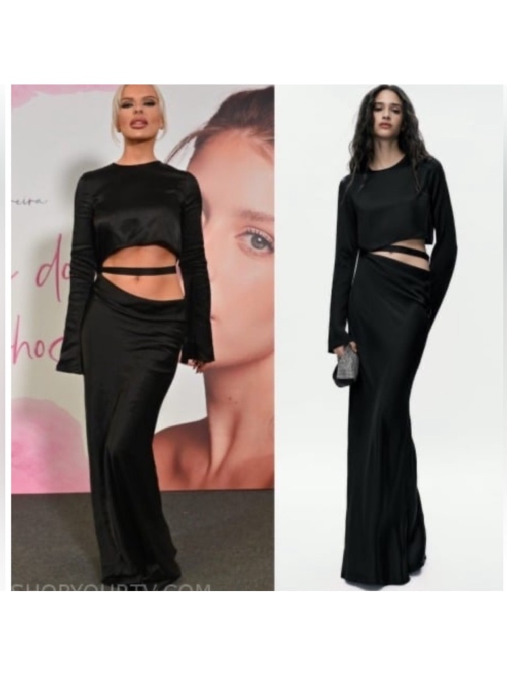 Zara Satin long sleeves and a cut out waist maxi dress size XS